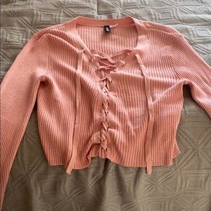 Pink lace crop top sweater H$M